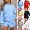 thumbnail image 1 of ZVAVZ Cute 2 Piece Set for Women Casual Lounge Matching Set Striped Sweatshirts Sweat Shorts Sweatsuit Tracksuit Fall Clothes Red,S, 1 of 6