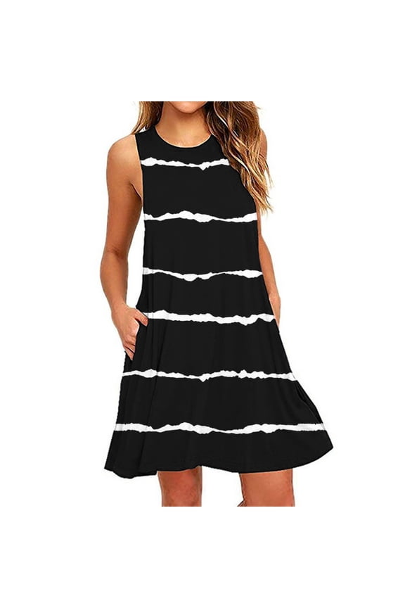 Cute Summer Dresses for Women - Ladies Relaxed Fit Bohemian Dress Solid Color Dresses Sleeveless Floral Dresses