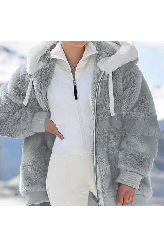 Winter Thicken Jacket for Women 2025 Fuzzy Fleece Quilted Coat With Fur Hood Color Block Patchwork Cardigan Coats Outerwear With Pockets Winter Coats for Women