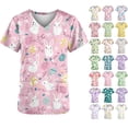 thumbnail image 1 of ZVAVZ Easter Work Tops for Women Egg Animal Printed Scrub Tops Stretch Cute Pattern Nursing Uniforms with Pockets Pink,XXL, 1 of 6