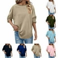 thumbnail image 1 of yoeyez Fall Fashion Sweatshirt for Women Long Sleeve Crewneck Sweaters Shirts Raw Edges Loose Fit Curve Hem Pullover Tops Khaki,XXL, 1 of 6
