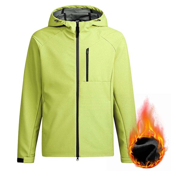 ZVAVZ Fleece Hooded Rain Jackets for Men Solid Long Sleeve Insulated Jacket with Chest Pockets Thermal Zip Up Windbreakers Green S