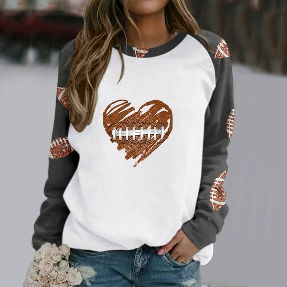ZVAVZ Game Day Sweatshirt for Women Love Football Graphic Shirts Sweater Long Sleeve Round Neck Sweatshirt Hoodie Sunday Pullover Tops Womens Sweatshirts Under $10