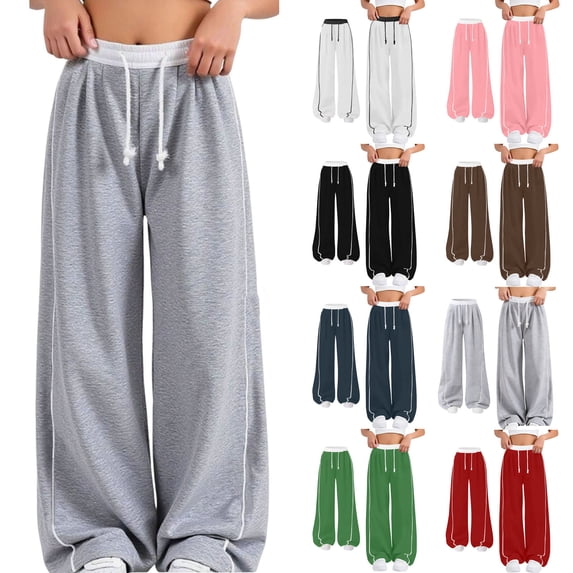 ZVAVZ Girls Boys Sweatpants Kids Solid Color Patch Wide Leg Pants Teen Elastic Waist Long Trousers Joggers with Pockets Black,14-15Years