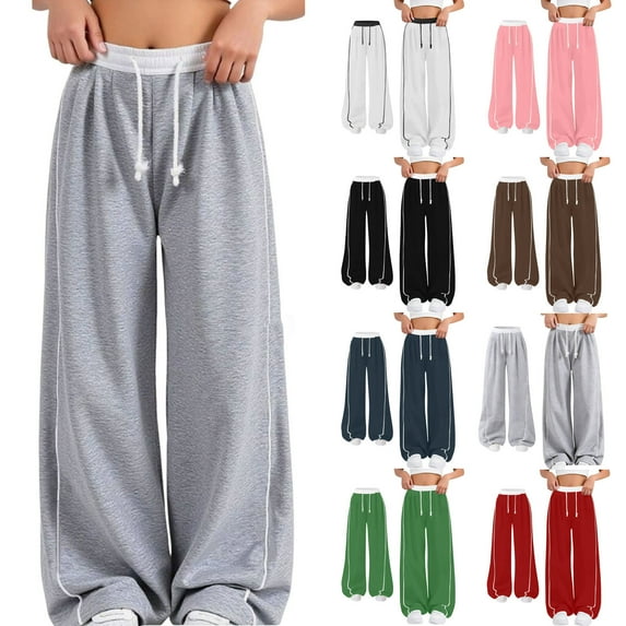 ZVAVZ Girls Boys Sweatpants Kids Solid Color Patch Wide Leg Pants Teen Elastic Waist Long Trousers Joggers with Pockets Brown,8-9Years