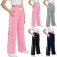 thumbnail image 1 of ZVAVZ Girls Open Bottom Sweatpants Wide Leg Drawstring Baggy Teen Sweat Pants Striped Side Fashion Casual Pants with Pockets Navy,5-6Years, 1 of 7