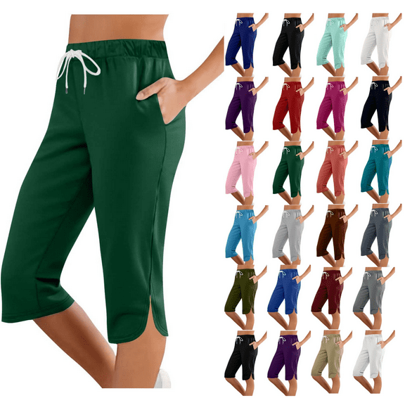 ZVAVZ Knee Length Shorts Women Summer Petite 2025 Elastic Wasit Drawstring Shorts Comfy Casual Shorts with Pockets Army Green,S