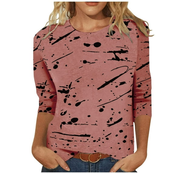 ZVAVZ Lace Tops for Women Summer 3/4 Sleeve Shirts for Women Three Quarter Length Sleeve Tunic Tops Fashion Patchword Tops Round Neck T-Shirt Plus Size Workout Tops for Women Loose Fit