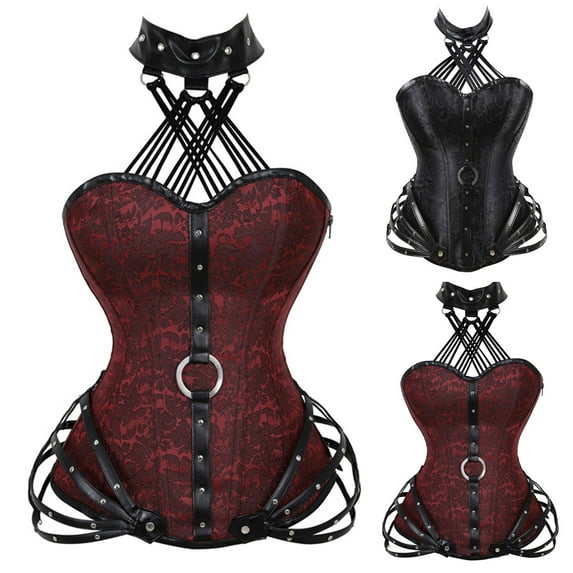 ZVAVZ Lace-up Corset Tops for Women Renaissance Vintage Floral Front Shoulder Bow Ties Vest Overbust Boned Bustier Bodice Black,XXXL