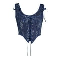 thumbnail image 1 of ZVAVZ Lace-up Corset Tops for Women Renaissance Vintage Floral Front Shoulder Bow Ties Vest Overbust Boned Bustier Bodice Blue,S, 1 of 7