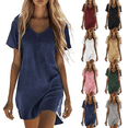 thumbnail image 1 of Yeaiivve Linen Casual Dresses for Women Lightweight Short Sleeve V Neck Sun dress Soft Cozy Lounge Sleep Dress Red,XXL, 1 of 7