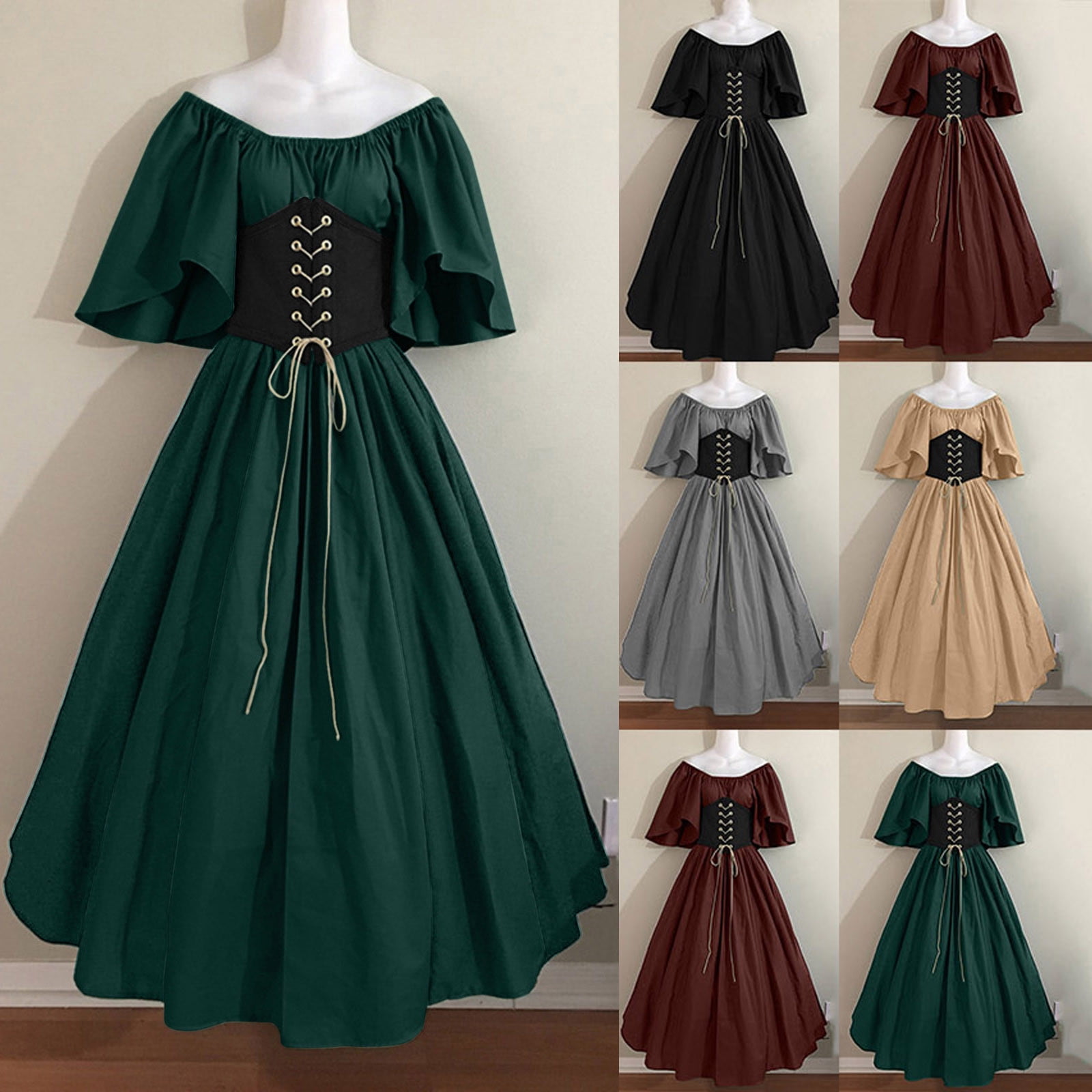 ZVAVZ Medieval Costume for Women Flare Sleeve off the Shoulder Vintage ...