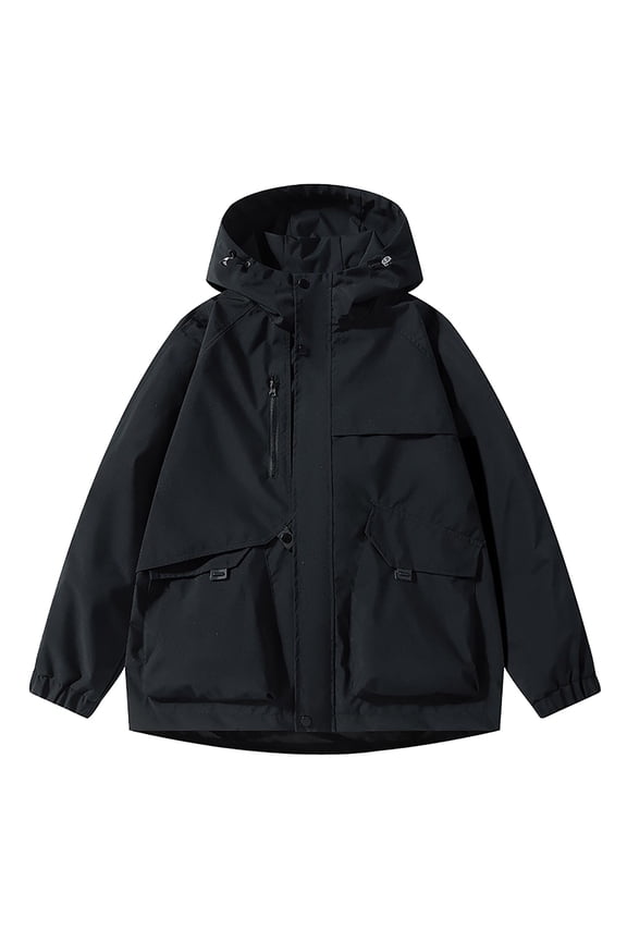 Men's Mountain Ski Jackets Snow Zip Up Hooded Jacket Windproof Climbing Cycling Windbreakers Lightweight Snowboard Rain Jackets Black XXL