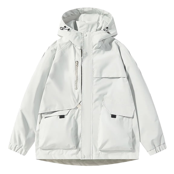 ZVAVZ Men's Mountain Ski Jackets Snow Zip Up Hooded Jacket Windproof Climbing Cycling Windbreakers Lightweight Snowboard Rain Jackets White M