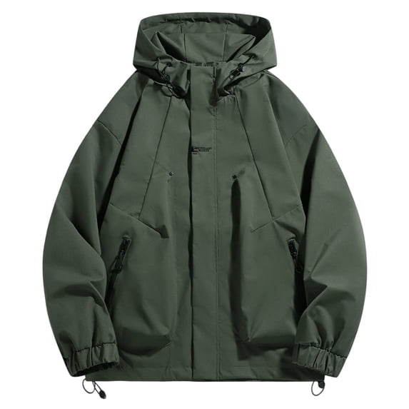 ZVAVZ Men's Oversized Hooded Rain Jacket Softshell Windproof Jackets Lightweight Waterproof Jacket with Zipper Pockets Outdoor Hiking Windbreakers Army Green XL