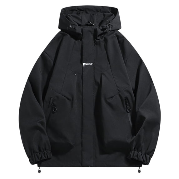 ZVAVZ Men's Oversized Hooded Rain Jacket Softshell Windproof Jackets Lightweight Waterproof Jacket with Zipper Pockets Outdoor Hiking Windbreakers Black L