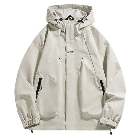 ZVAVZ Men's Oversized Hooded Rain Jacket Softshell Windproof Jackets Lightweight Waterproof Jacket with Zipper Pockets Outdoor Hiking Windbreakers White S
