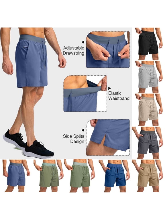 Men's Quick Dry Hiking Shorts Lightweight Running Gym Outdoor Shorts Classic Fit Drawstring Summer Beach Shorts with Zipper Pockets