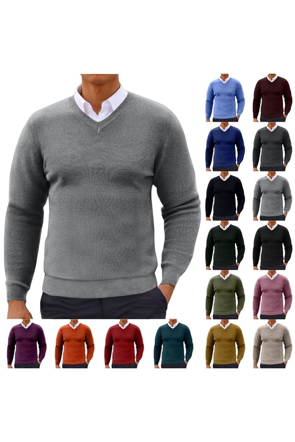 Men's V Neck Knit Sweater Winter Long Sleeve Pullover Tops Fashion Solid Comfy Sweaters Back to School Preppy Style Clothing Red XS