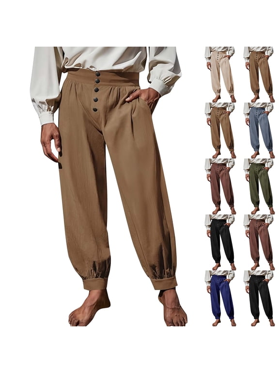 Mens Big and Tall Pirate Pants Cotton Renaissance Viking Pants Casual Medieval Gothic Ankle Pants Fashion Vintage Harem Pants Black XXXL