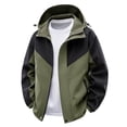 thumbnail image 1 of ZVAVZ Mens Color Block Rain Jacket Lightweight Zip Up Windbreakers Casual Waterproof Hooded Jackets Climbing Hiking Ski Jacket Green M, 1 of 4