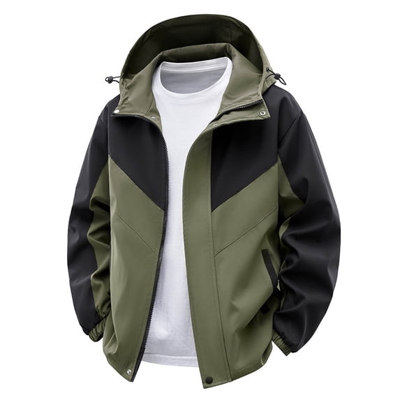 ZVAVZ Mens Color Block Rain Jacket Lightweight Zip Up Windbreakers Casual Waterproof Hooded Jackets Climbing Hiking Ski Jacket Green M
