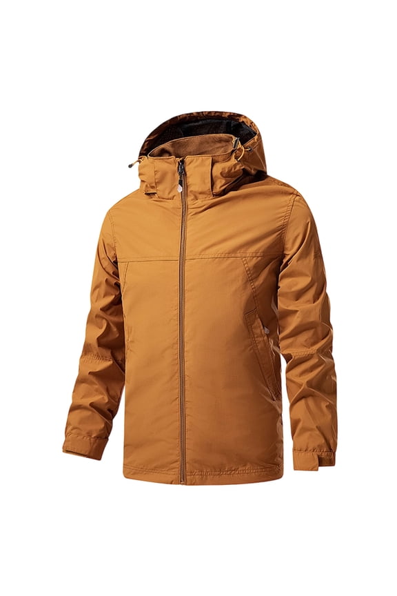 Mens Zip Up Rain Jacket Lightweight Hooded Waterproof Jackets Solid Windproof Athletic Running Windbreakers Casual Workout Outwear Coats Gold L