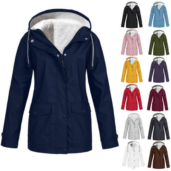 ZVAVZ Military Jackets for Women,Womens Plus Size Fleece Lined Rain Jackets Waterproof with Hood Windbreaker Outerwear Outdoor Hooded Trench Coats,Shacket Jacket Women