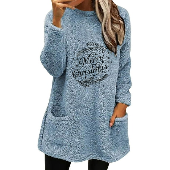 ZVAVZ All Orders Placed By Me Plus Size Fuzzy Fleece Tops for Women Cute Graphic Print Sweater Long Sleeve Thermal Pajamas Tops Thicken Warm Crewneck Sherpa Pullovers