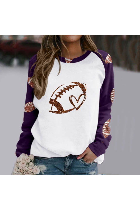 My Orders Placed Recently Game Day Sweatshirt for Women Love Football Graphic Shirts Sweater Long Sleeve Round Neck Sweatshirt Hoodie Sunday Pullover Tops Sweatshirt With Stars On Sleeve