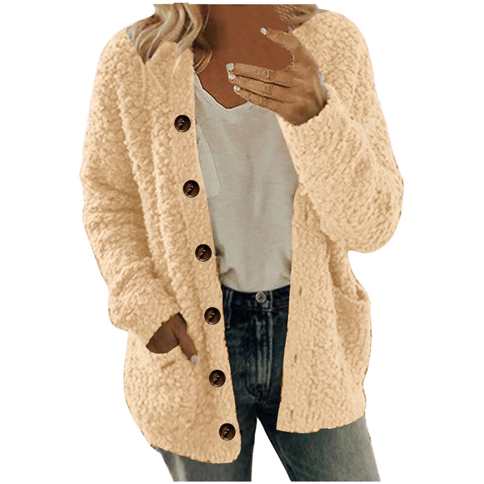 ZVAVZ My Orders Placed Recently Winter Fuzzy Popcorn Cardigan for Women Knit Oversized Sherpa Sweater Coat Long Sleeve Buttons Dwon Cardigan Sweater With Pockets Plus Size Cardigan for Women