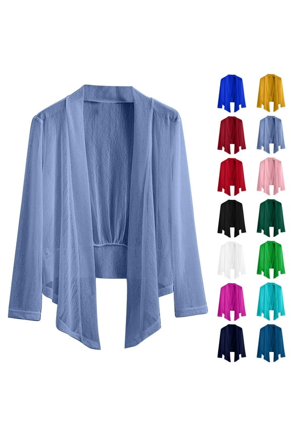 Plus Size Cardigans for Women Sheer Summer Open Tie Front Long Sleeve Cardigan Casual Solid Knitted Elastic Shrugs Sun Shirts Black,3XL