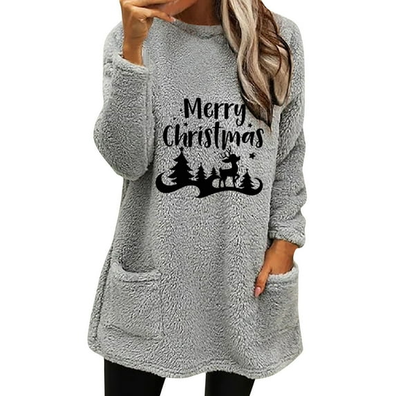 ZVAVZ Plus Size Fuzzy Fleece Tops for Women Cute Graphic Print Sweater Long Sleeve Thermal Pajamas Tops Thicken Warm Crewneck Sherpa Pullovers