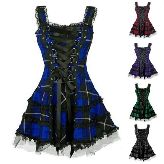 ZVAVZ Plus Size Medieval Dress Renaissance Costume for Women Vintage Gothic Sleeveless DressLace Patchwork Festival Party Dresses Blue,S