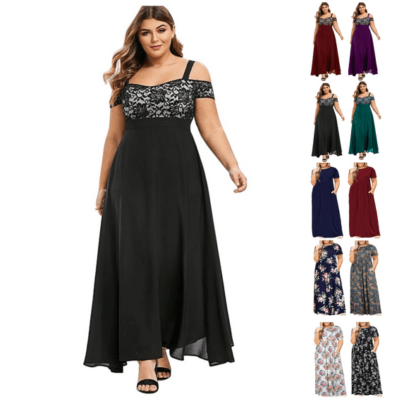 ZVAVZ Plus Size Summer Maxi Dress for Women with Pockets Solid Color Crewneck Ankle-Length Sundress Wedding Guest Dresses for Women Blue,XXXXL