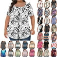 thumbnail image 1 of ZVAVZ Plus Size Tops for Women Summer Pleated Tunic Shirts Short Sleeve Ruffle Square Neck Blouses Casual Loose Fit Blouse for Leggings Navy,3XL, 1 of 6