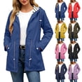 thumbnail image 1 of ZVAVZ Plus Size Waterproof Jacket for Women Striped Lined Rain Jackets Long Sleeve Hooded Jacket with Snap Pockets Drawstring Tunic Outdoor Travel Coats Army Green L, 1 of 10