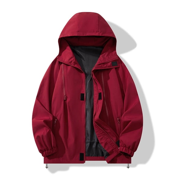 ZVAVZ Rain Coats for Men Zip Up Hooded Rain Jacket Lightweight Cargo Jackets with Zipper Pockets Casual Hiking Waterproof Windbreakers Red M