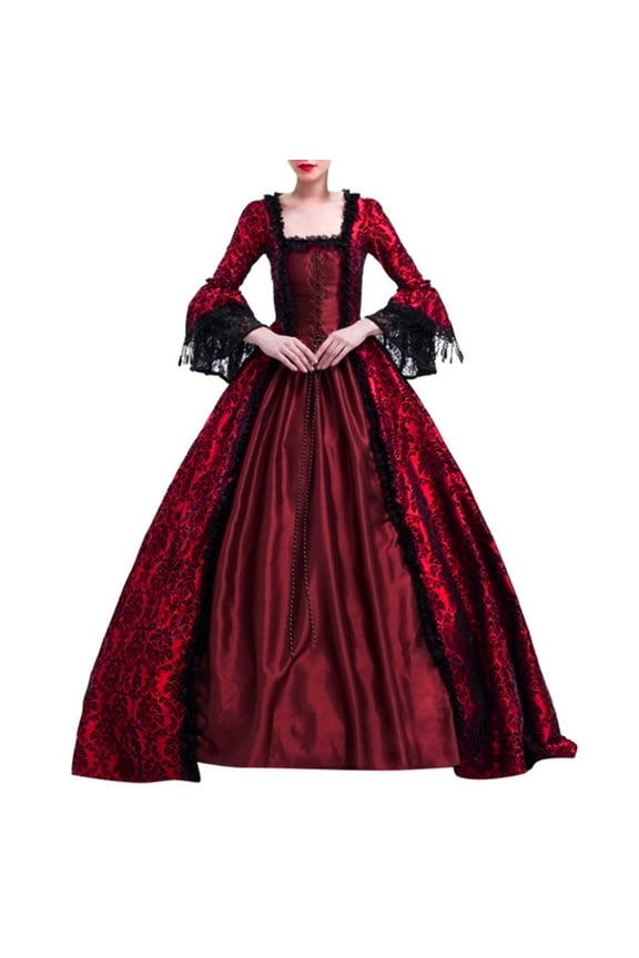My Recent Orders Placed By Me Fall Dress for Womens Vintage Lace Patchwork Dress Retro Flare Sleeve Dress Wedding Guest Floor Length Gothic Ball Gown Long Sleeve Dress For Women
