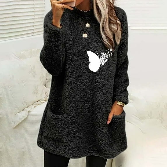 ZVAVZ Recent Orders Placed Plus Size Fuzzy Fleece Tops for Women Cute Graphic Print Sweater Long Sleeve Thermal Pajamas Tops Thicken Warm Crewneck Sherpa Pullovers