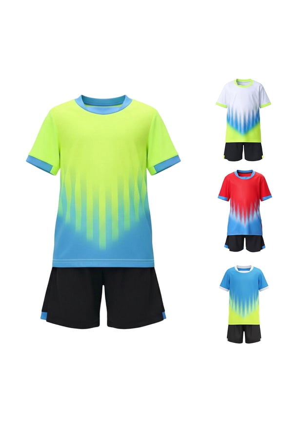Soccer Jersey Kids Sport Team Uniform 2 Piece Set Cooling Ice Silk T-shirt and Shorts Youth Football Training Outfits Green 7 Years