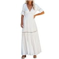 thumbnail image 1 of ZVAVZ Spring Dresses for Women 2025 Boho White Pleated Dresses Casual V Neck Long Sundress Cute Casual Shirt Dress, 1 of 6