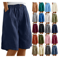 thumbnail image 1 of ZVAVZ Summer Bermuda Shorts for Women Plus Size Cotton Linen Elastic Buttons Shorts Baggy Comfy Fit Shorts with Pockets Pink,XL, 1 of 6