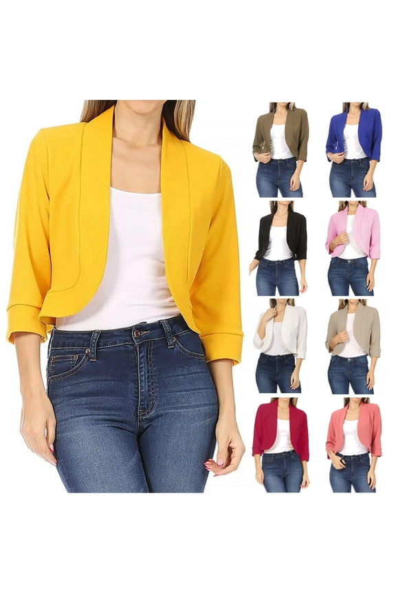 Summer Jackets for Women Business Casual Cropped Blazers Jacket 3/4 Length Sleeve Collarless Open Front Blazer Red,4XL