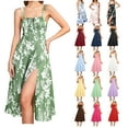 thumbnail image 1 of ZVAVZ Summer Outfits for Women 2025 Vacation,Ladies Floral Corset Flowy Slit Midi Dress Going Out Boho A Line Casual Sundresses Brown,M, 1 of 7