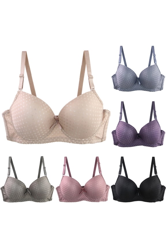 T Shirt Bra for Women Polka Dot Underwire Bra Smoothing Adjustable Spaghetti Strap Bra Fashion Daily Lounge Sleep Bras Gray 95C