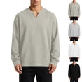 thumbnail image 1 of ZVAVZ Textured T-Shirt for Men Notch Neck Tee Shirt Lightweight Oversized Long Sleeve Tees Solid Casual Vacation Tops Dark Gray XXXXXL, 1 of 9