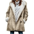 thumbnail image 1 of ZVAVZ Today'S Deals Of The Day Winter Coats for Women 2025 Warm Plus Size Sherpa Lined Hooded Jackets Suede Leather Longline Coat With Horn Buttons Sale, 1 of 6
