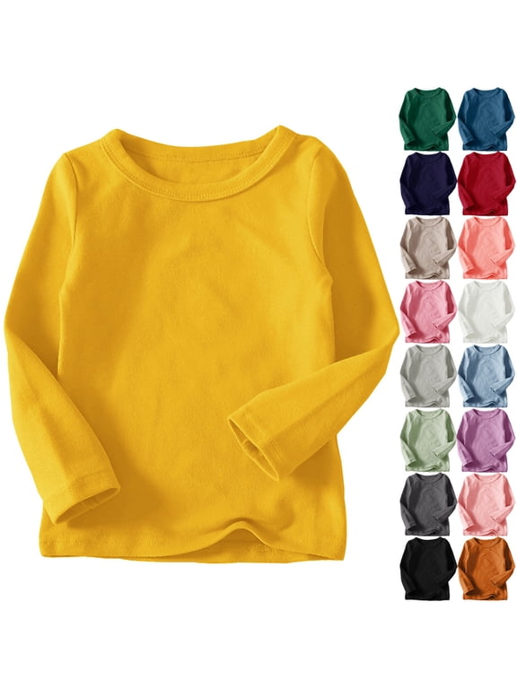 Toddlers Fleece Long Sleeve T Shirts Cotton Lightweight Crew Neck Tee Shirts Fall Winter Soft Comfy Tops Yellow 3 Years