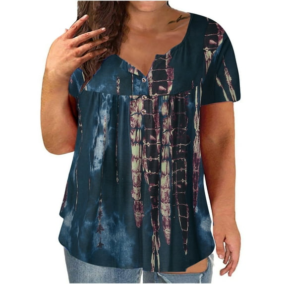 ZVAVZ Tops for Women Casual Long Tunics for Women To Wear with Leggings Short Sleeve Flowy Shirts Trendy Dandelion Print Tops Shirt Women Plus Size